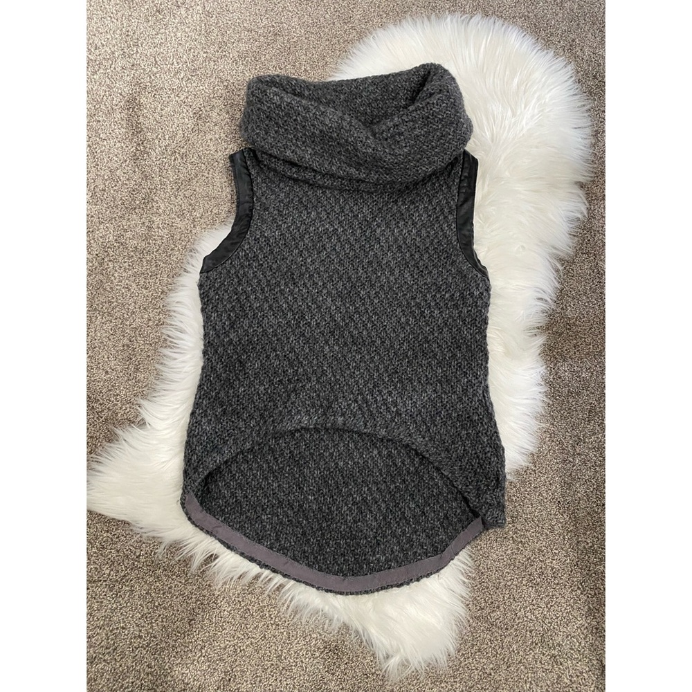 Shui Chen Leather Cowl Neck Knit Sweater Tank